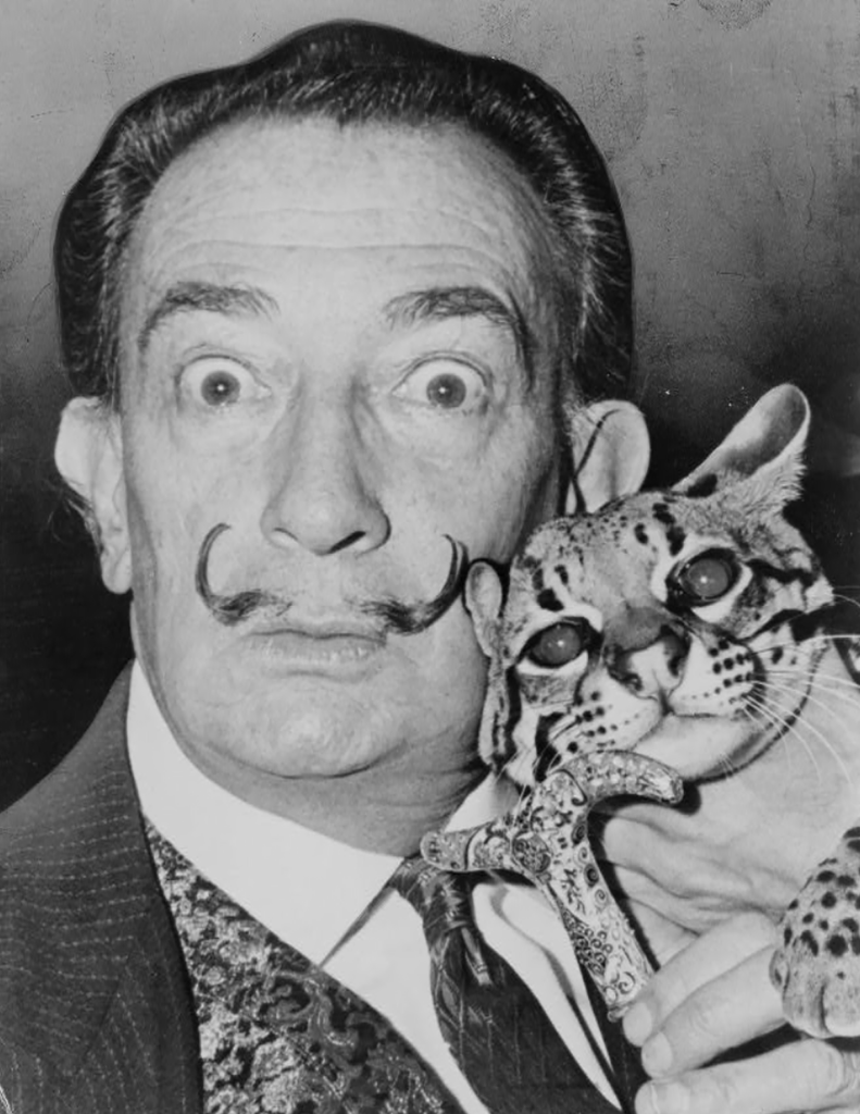 Dalí poses with his ocelot 